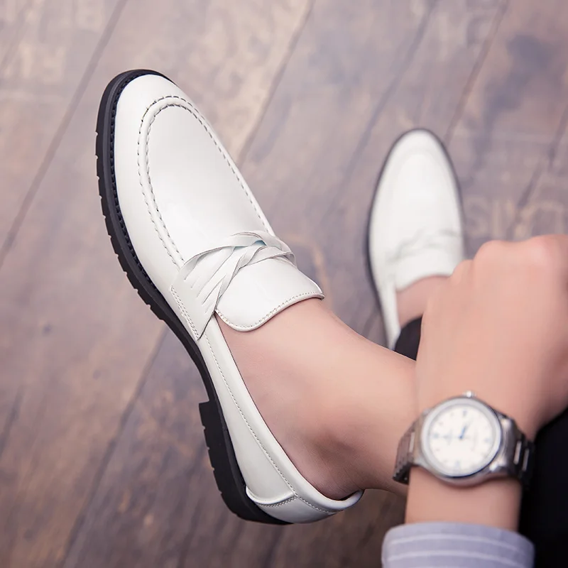 Men's New Loafers Men Oxfords White Shoes For Men Fashion Dress Slip on Black Leather Mens Formal Office Men Shoe Size 37-45