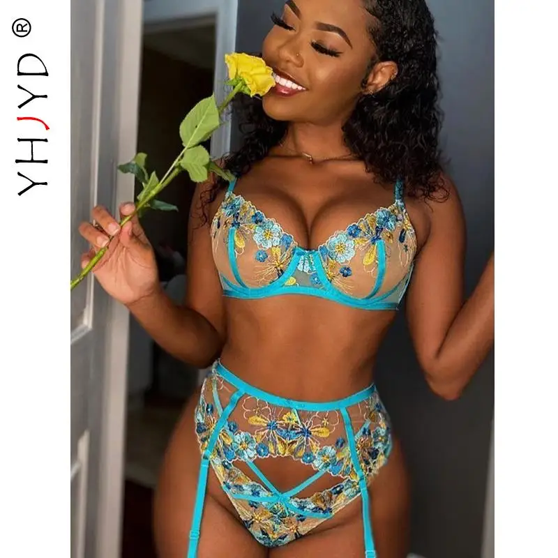 

Сексуальное нижнее белье с цветочной вышивкой, комплект нижнего белья для ухода за кожей, комплекты пуш-ап с трусиками на косточках, подвязк...