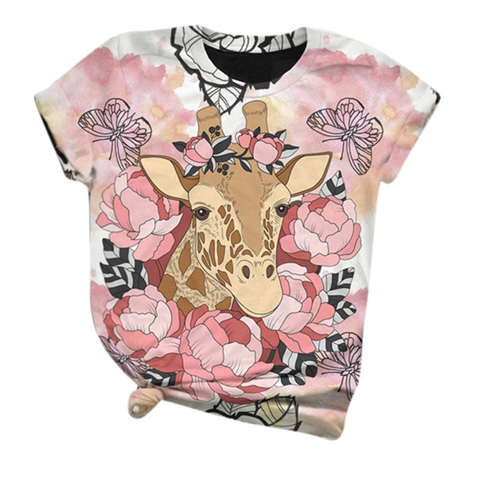 Cute Cow Animal Giraffe Flower 3D Print T-shirt Women T Shirts Streetwear Oversized Y2k Kawaii Tops Tees Woman Girls Clothing images - 6