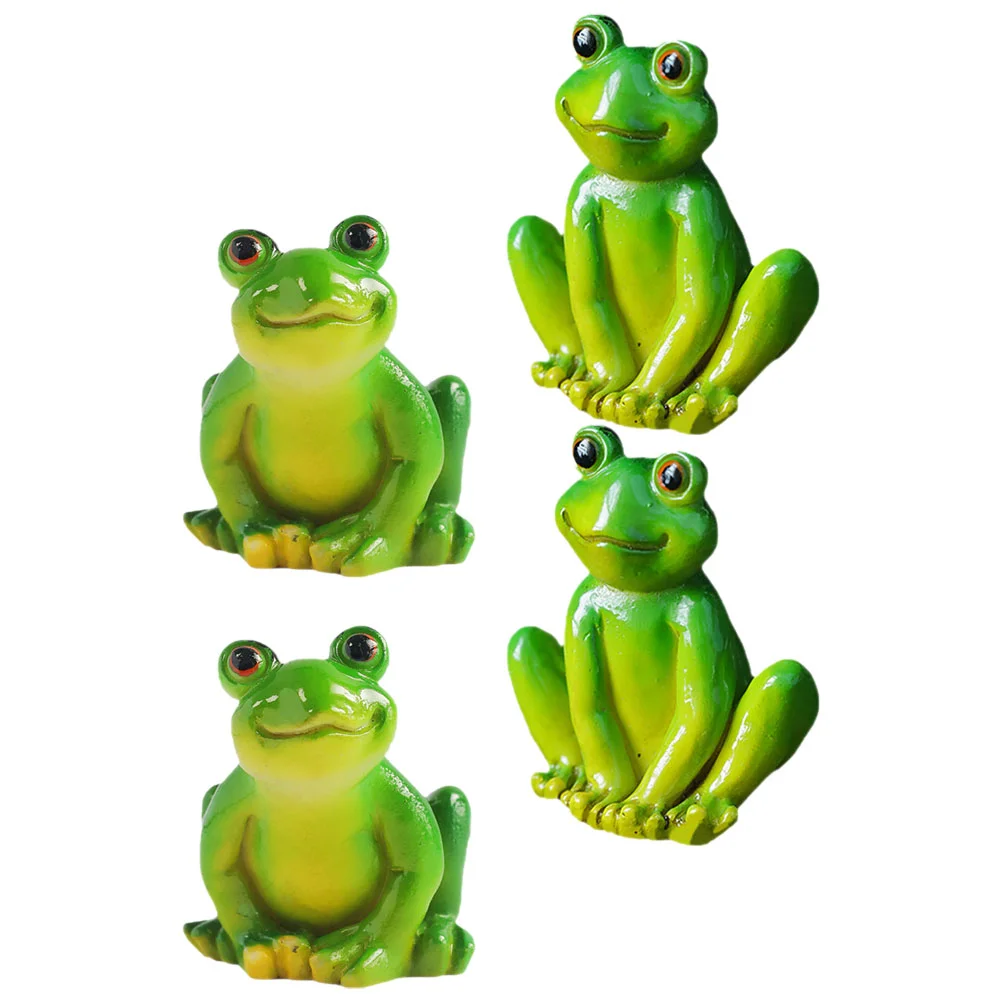 

4 Pcs Frog Ornaments Cake Decorations Garden Mini Frogs Statue Miniature Animal Figurines Statues Resin Tiny