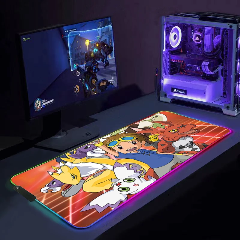 

Digimon Anime RGB LED Mousepad Mause Pad Alfombrilla Gaming Accessiores Mouse Pad XXL Podkladka Pod Mysz Tapis De Souris