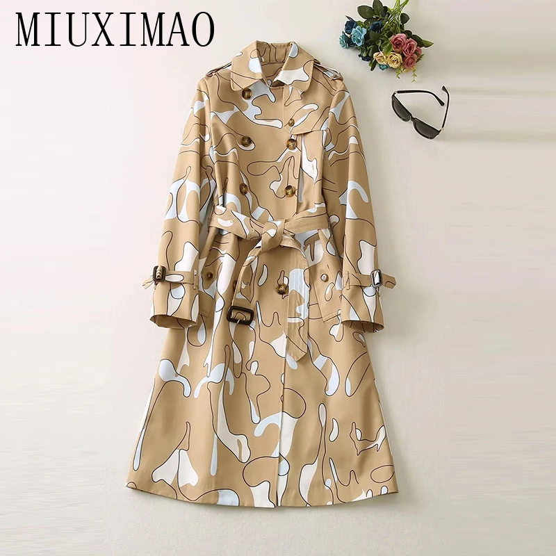 

Женское двубортное пальто MIUXIMAO, элегантное пальто с длинным рукавом, отложным воротником и поясом, весна-лето 2022