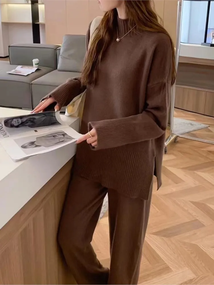 Женский свободный флисовый комплект из 2 предметов однотонный топ с высоким