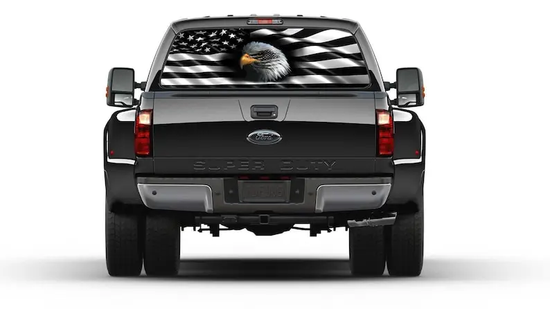 

American Flag Black & White Eagle rear window Graphic Decal PERFORATE SUV