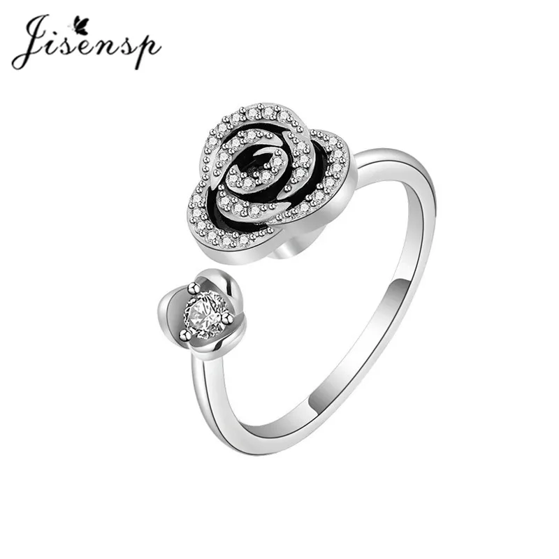 

Jisensp 2022 Creative Fashion Crystal Spinner Rings for Women Rose Flower Rotatable Rings Adjustable Wedding Party Jewelry Gifts
