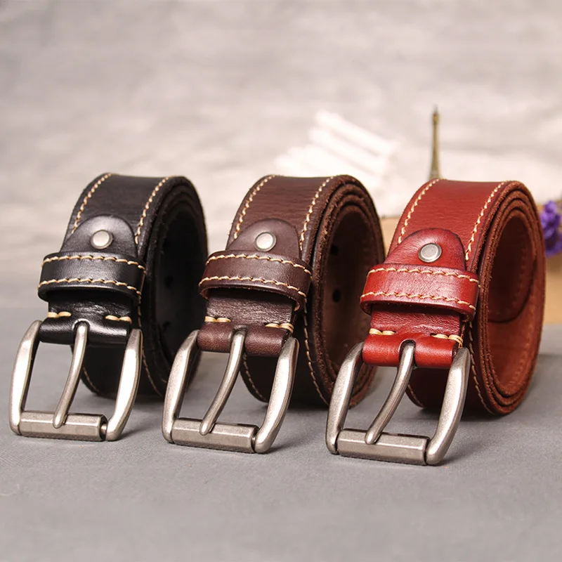 high quality pin buckle luxury 100% real full grain genuine leather ceintures business belt for jeans new hot designer belts men