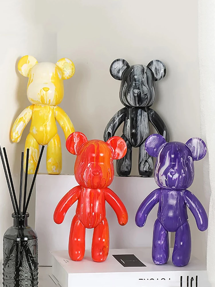 

DIY Fluid Bear Sculpture Handmade Diy Graffiti Bearbrick Statue Manual Parent-child Toys Fluid Painting Violent Bear Sculpture