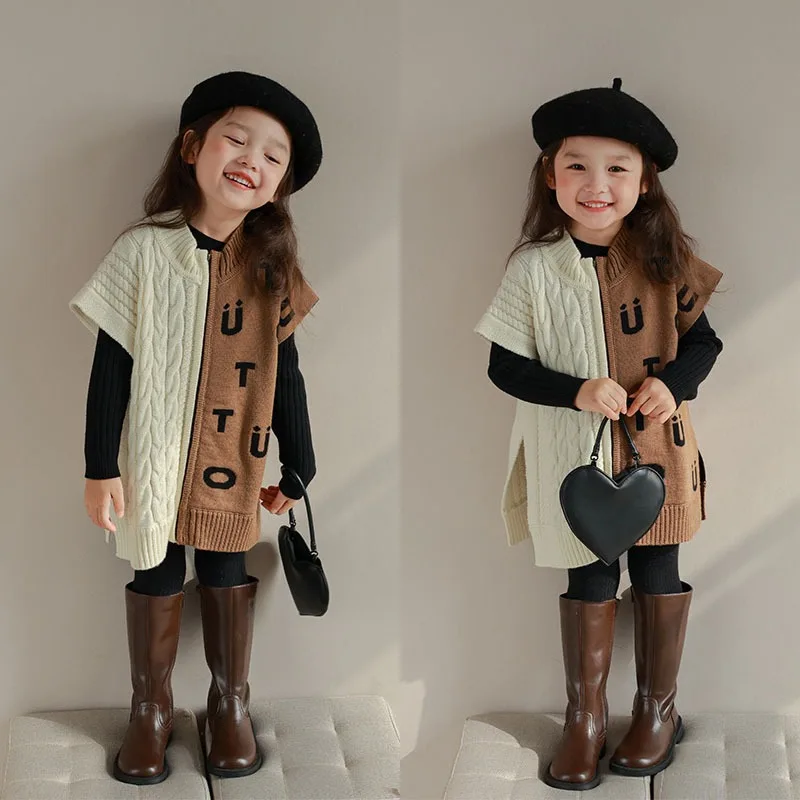 Новинка осенний свитер для девочек вязаное пальто Длинный топ с надписью без