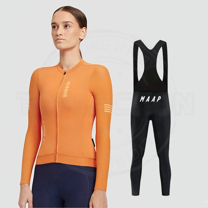 

Комплект велосипедного трикотажа Maap Team с длинным рукавом для женщин, велосипедная одежда, велосипедный трикотаж MTB, комплект штанов с нагрудником, весна, осень