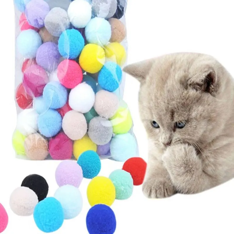 

Colorful Plush Ball Cat Toys for Cats Molar Bite Resistant Bouncy Interactive Funny Cat Balls Chew Toy Pet Products Dropshipping