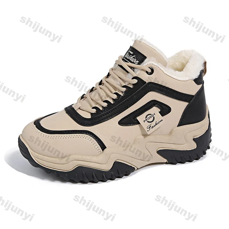 Зимние женские ботинки плюшевые теплые высокие корейские ботильоны на платформе