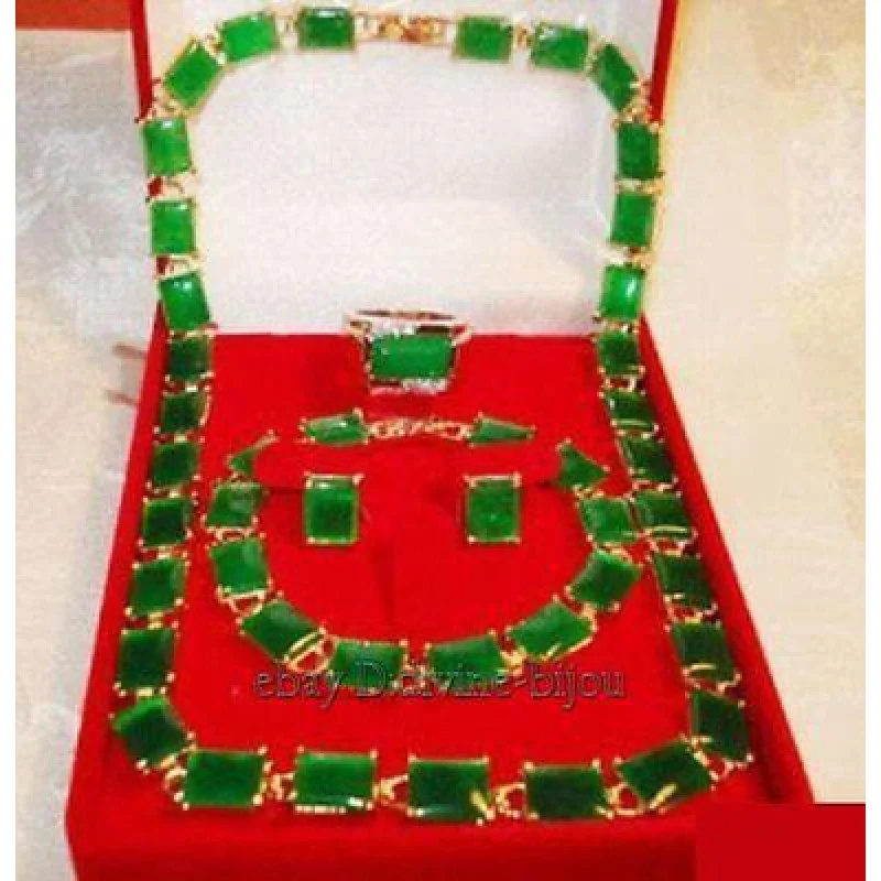 

Новый стиль, искусственное зеленое Нефритовое ожерелье, серьги, браслет, кольцо, набор 8 #, модные украшения для свадебной вечеринки