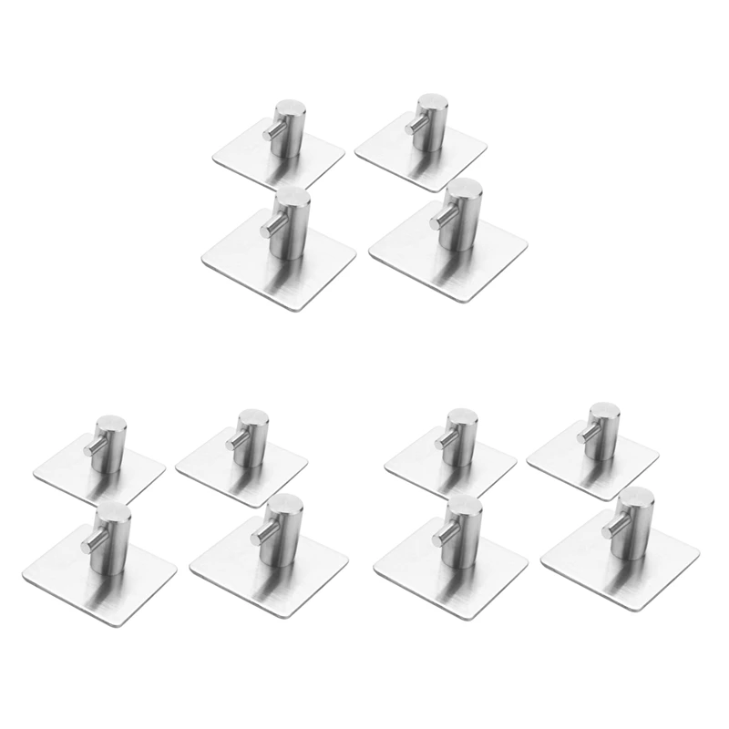 

12 Pcs Self Adhesive Hooks, Max 8Kg Towel Rail, Hat Towel Robe Coat Stick-Up Stainless Steel Hanger