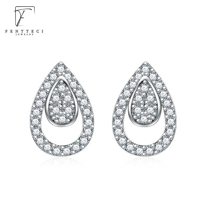 FENTTECI 925 Sterling Silver Full Diamond Drop Earrings Europe And The United States All-match Simulation Diamond Earrings