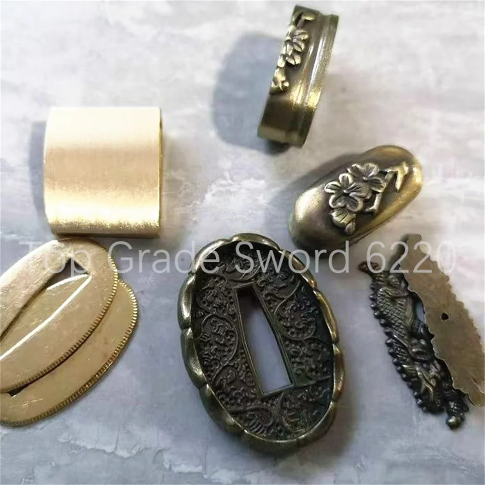 Фото Набор уникальных сплавов, поручни Tsuba Guard Kashira Fuchi Menuki, латунь Seppa для японского настоящего японского самурая, катаны, меча, фитинги №1