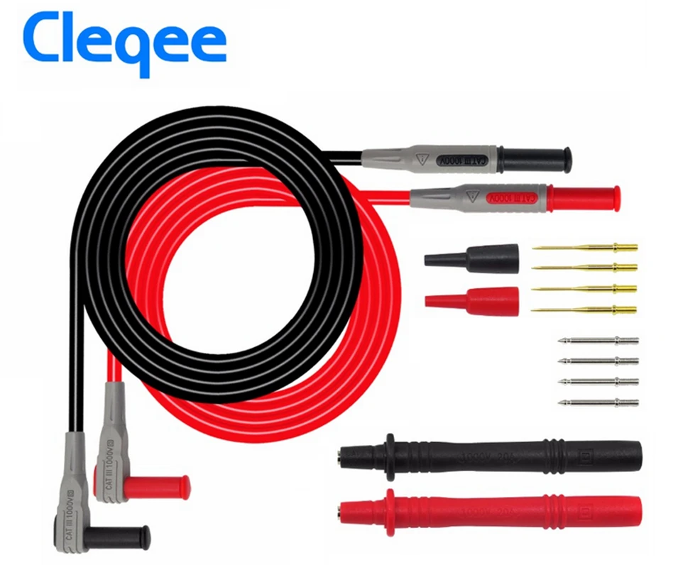 NEW Cleqee P1300A Probes for multimeter Replaceable gilded Multimeter probe Test Lead kits 4mm Banana Plug safety cap test probe
