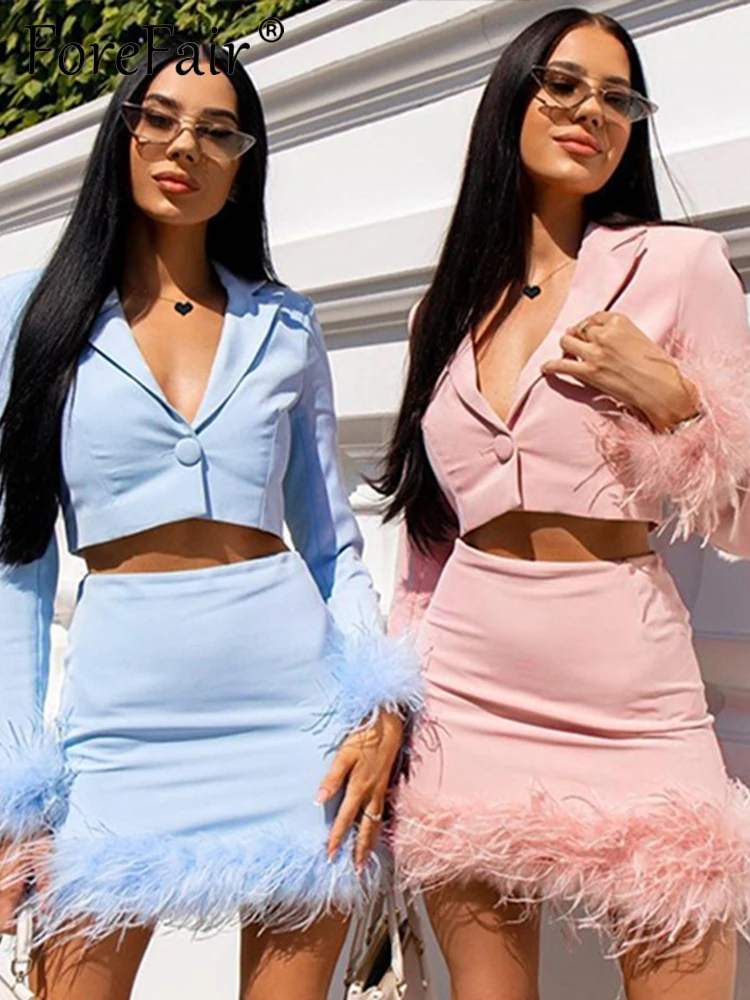 

Комплект Forefair женский из двух предметов, элегантный клубный пикантный укороченный топ с длинным рукавом и облегающая мини-юбка, вечерние ко...