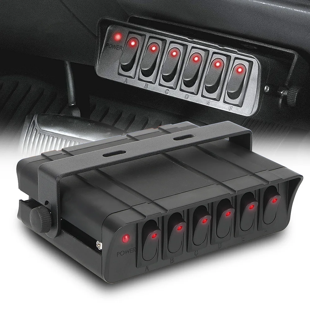 

6 Gang Rocker Switch Box 12-24V 20A with LED Light Indicator Universal Switch Panel