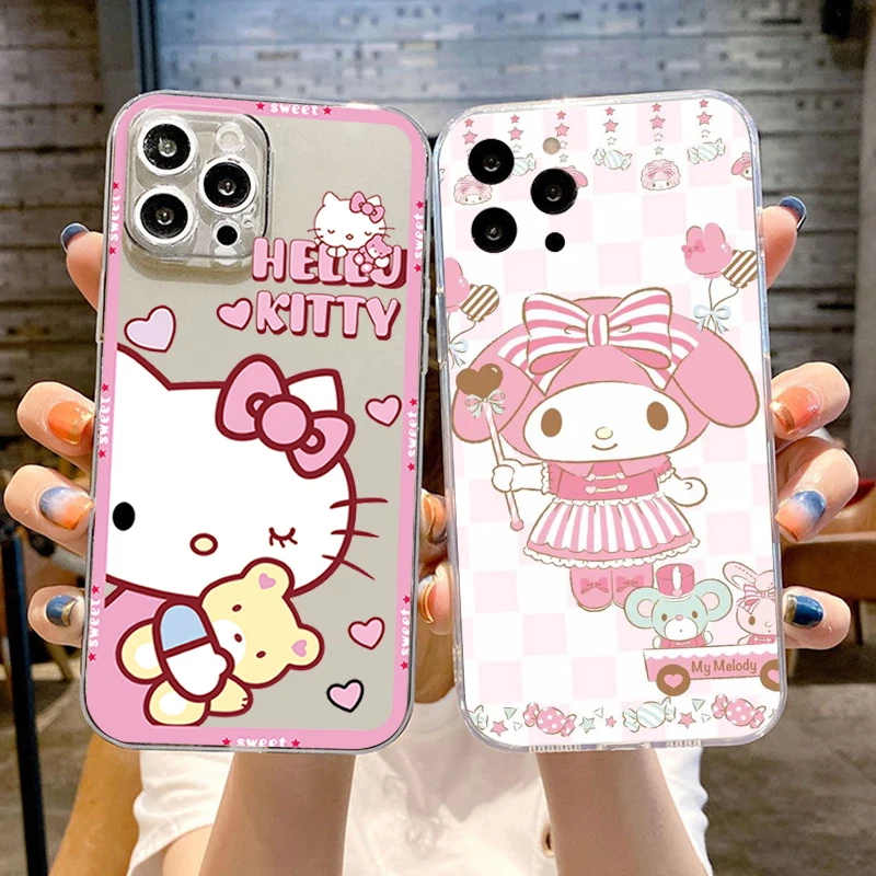 

TAKARATOMY Hello Kitty Cat Pink Phone Case For iPhone 13 12 11 6 6s 7 8 Plus X XR 11Pro XS Max Transparent Soft TPU