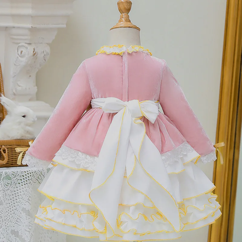 Girls Lolita Princess Dress Pomfret Cake Dress Pink Long Sleeve Cute Princess Dress First Year Dress enlarge