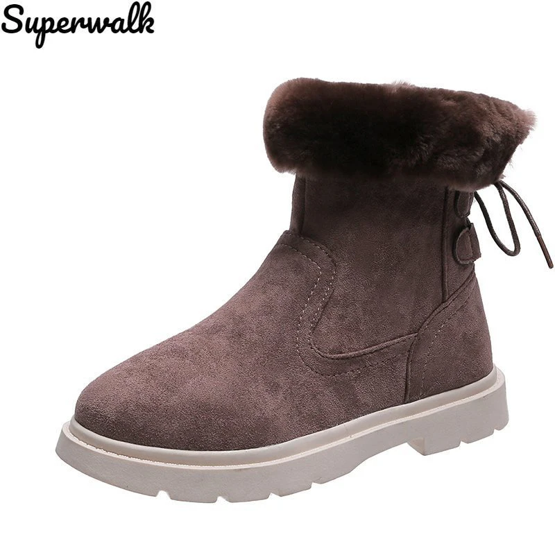 

2021 New Women Winter Fashion Snow Boots Female Low Heels Platform Flock Shoes Ladies Ankle Strap Solid Keep Warm Short Boot