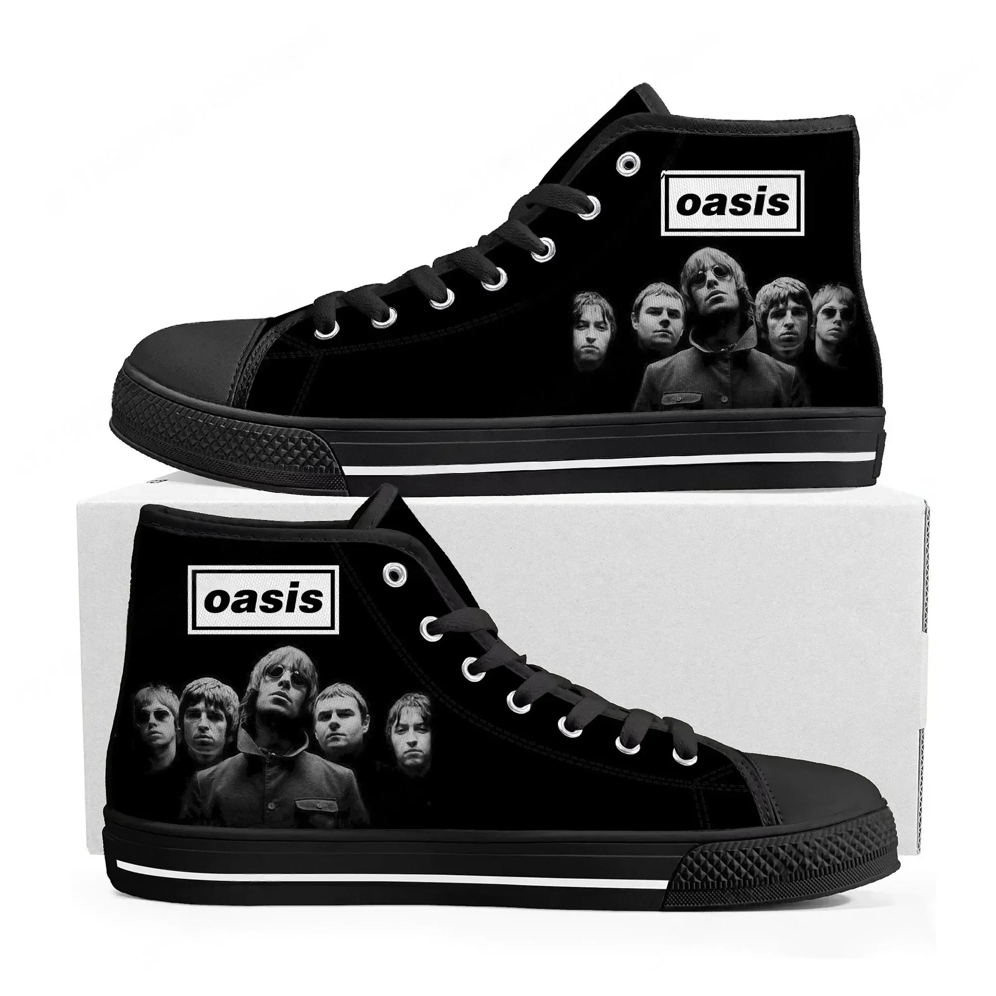 Фото Кроссовки Oasis Rock Band, высокие кеды для мужчин, женщин и подростков, высококачественные парусиновые кроссовки, повседневная обувь для пар, обувь на заказ. №1