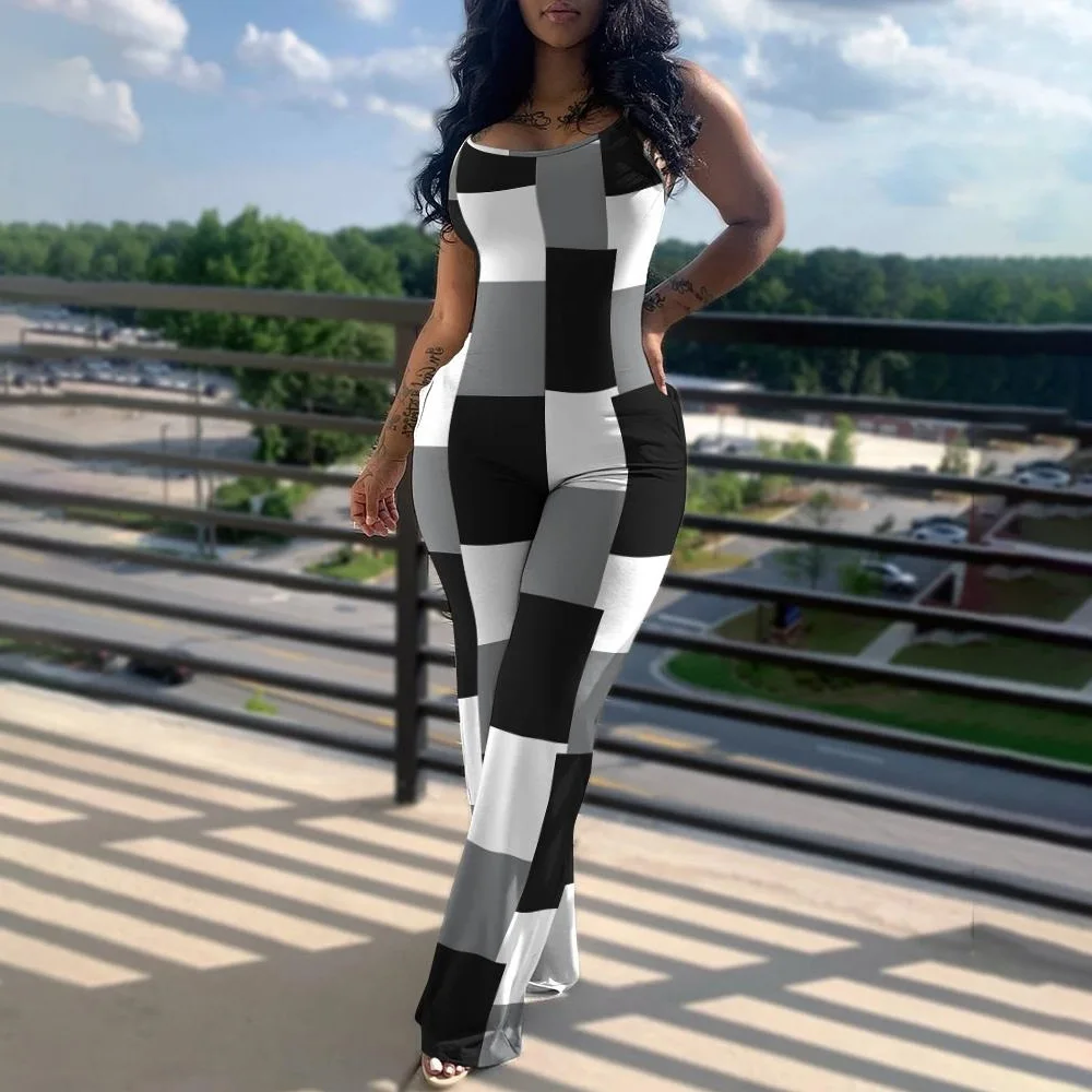 Women Strap Long Wide Leg Jumpsuit Sexy Slim Streetwear Sportswear 2023 Summer Women's  Casual Wear Club Fashion Print Outfit