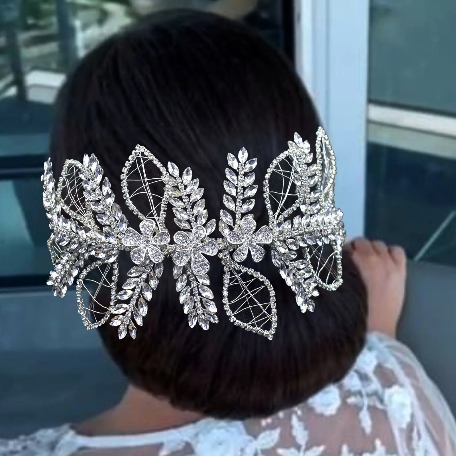 

DZ026 Handmade Leaf Wedding Headpieces for Bride Crystal Bridal Headband Hair Vine Silver Hair Bands Bridesmaid Girl Tiara