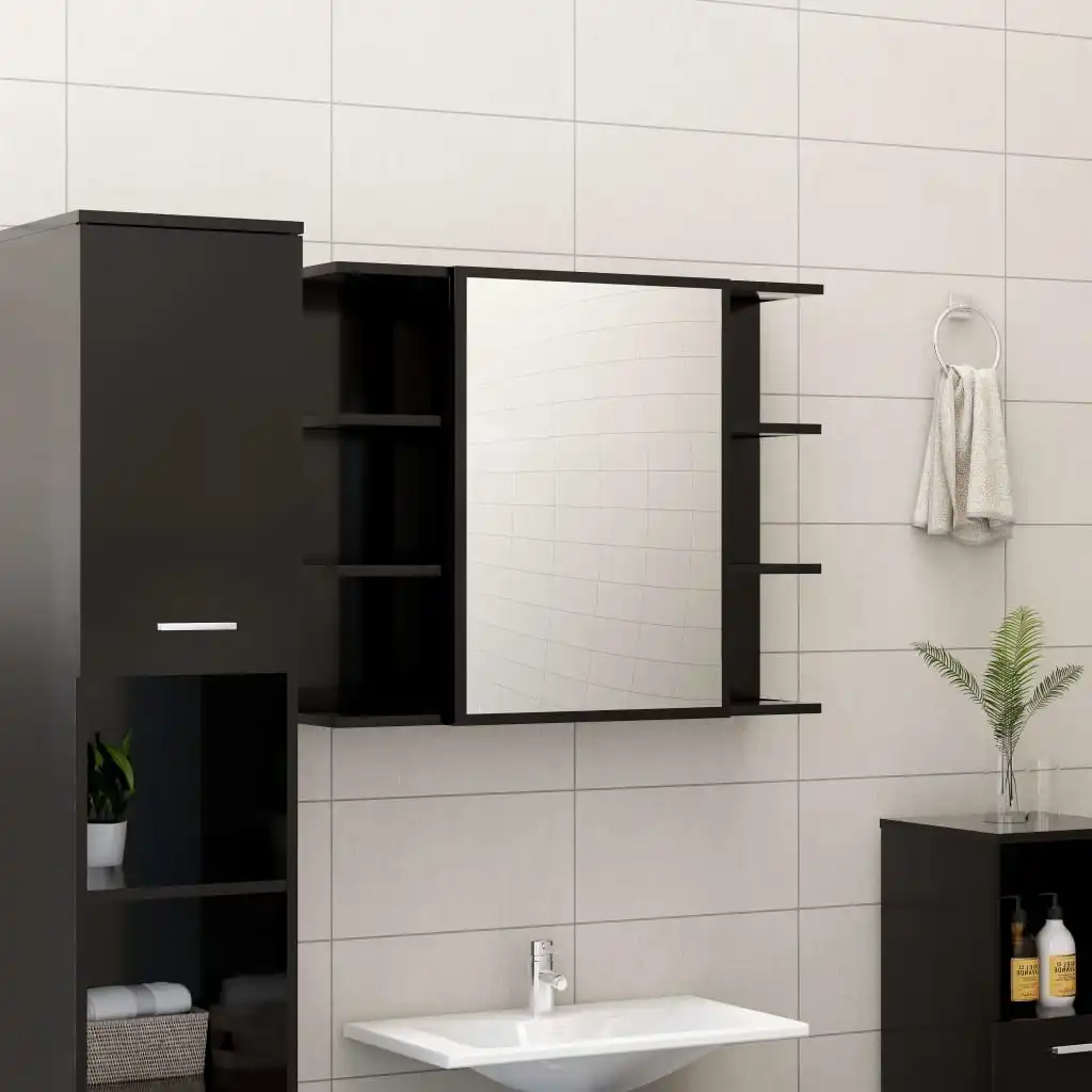 

Bathroom Cabinet with Mirror, Chipboard Mirror Cabinet, Bathroom Furntain Black 80x20.5x64 cm