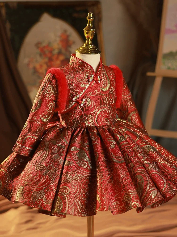 Праздничное платье в китайском стиле для девочек на один год весенний костюм Тан