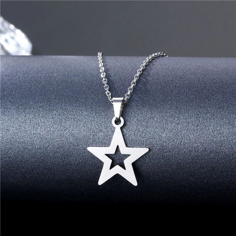 

Stainless Steel Necklace For Women Lover's Silver Color Pentacle Pentagram Pendant Necklace Engagement Jewelry