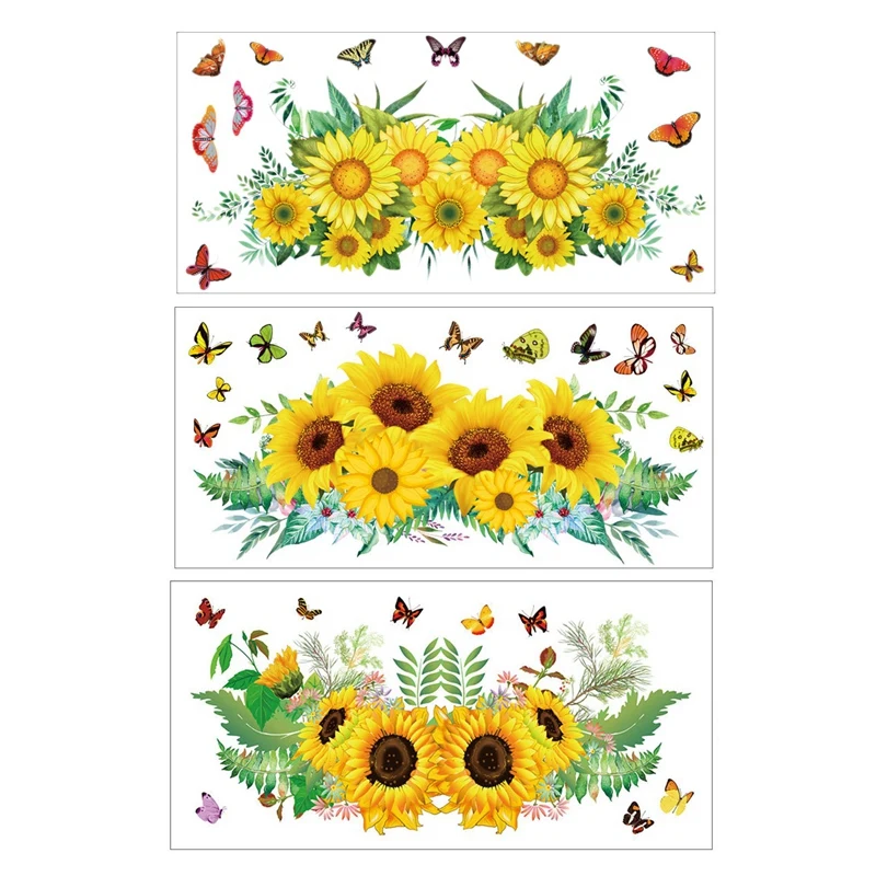 

HOT SALE 30X60CM Flower Sunflower Personality Wall Sticker Decoration For DIY Art Living Room Door Kitchen Bedroom Decor 3Pcs/Se