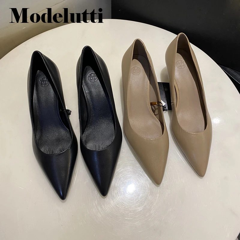 

Modelutti 2022 Spring Autumn Fashion Asakuchi Pointed Mid Heel Shoes Stiletto All-match Solid Color Simple Work Shoes Women