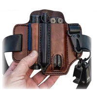 multitool leather bag edc organizer tactical knife pen mini flashlight belt bag with key holder army fan hunt camping tools