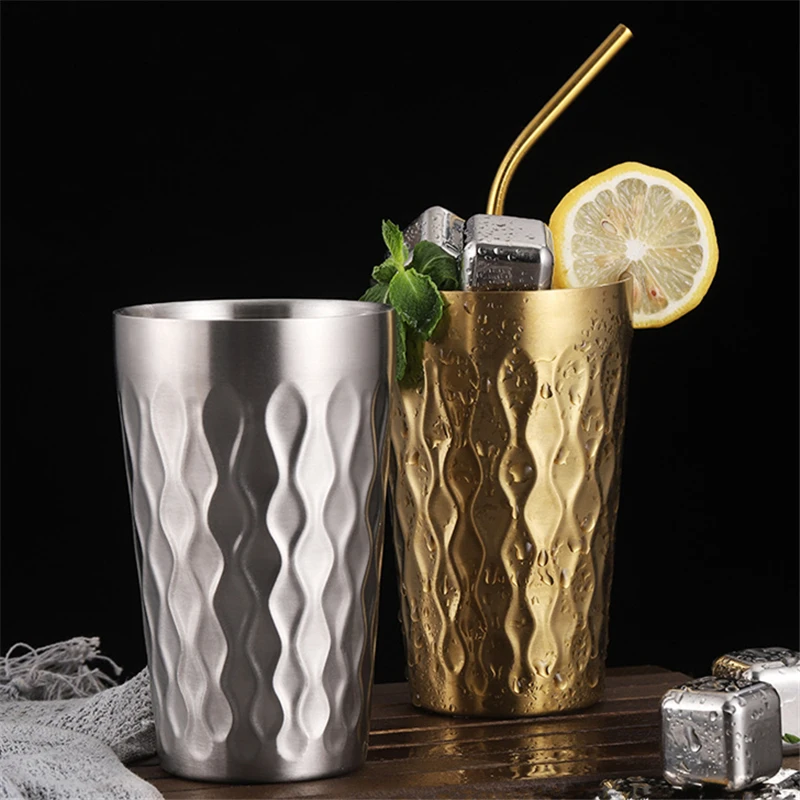 

350ml Wave Pattern Stainless Steel Beer Mugs for Tea Double Layer Metal Coffee Cups Milk Wine Tumbler Bar Kitchen Drinkware