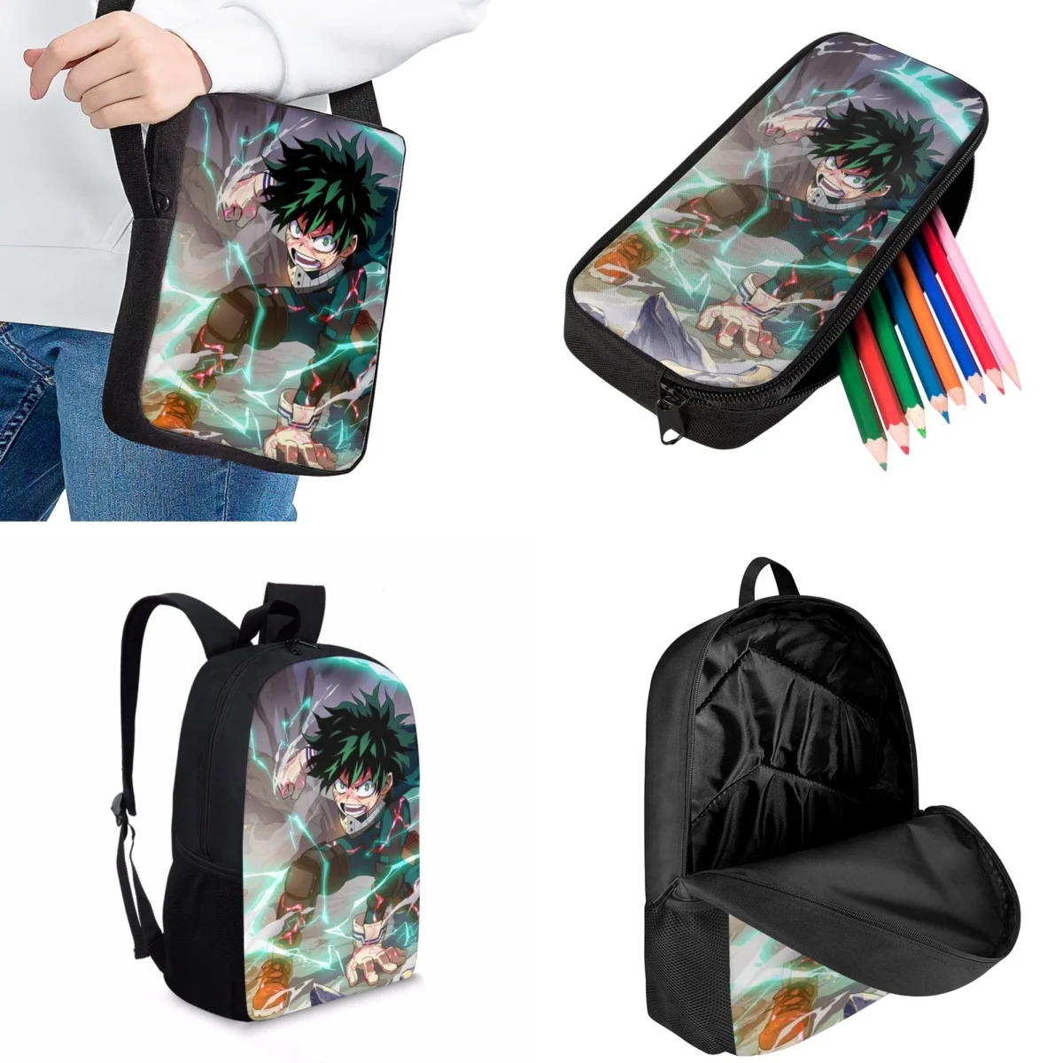 Jackherelook Kids School Bags My Hero Academia Pattern Boys Fashion Trend School Backpack Set of 3 Teen Casual Travel Knapsack