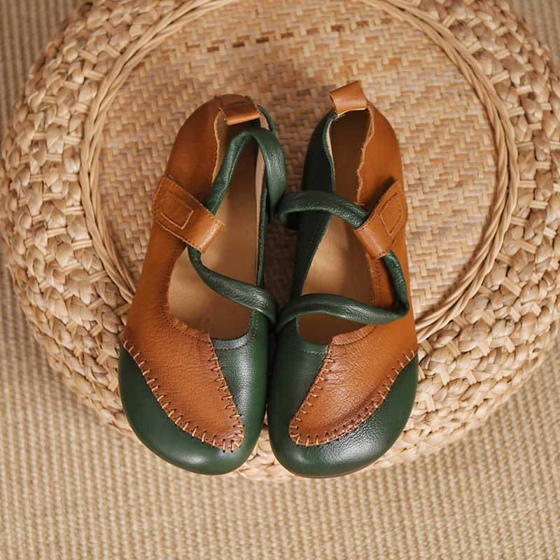 

Women Shoes Flats 2023 New Mary Jane Elegant Retro Fashion Barefoot Comfortable Leather Stitching Female Ethnic Style Loafers