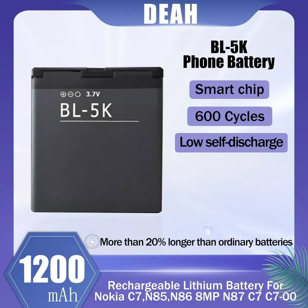 

NEW2023 1-20PCS 1200mAh BL-5K BL 5K BL5K Rechargeable Lithium Phone Battery For Nokia N85 N86 8MP N87 2610S 701 Oro C7 C7-00 X7