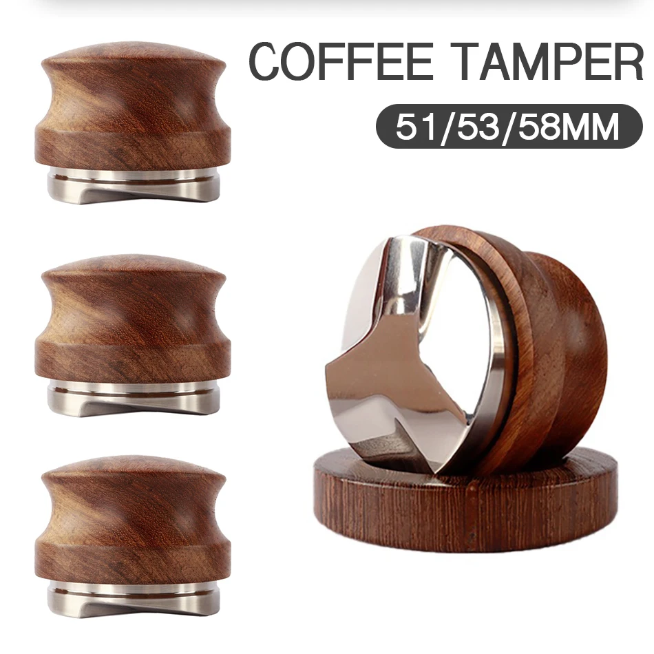 

51/53/58MM Coffee Distributor Espresso Tamper Adjustable Espresso Distributor Leveler Rosewood 304 Stainless Steel Barista Tools