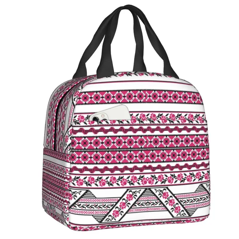 

Bold Colorful Ukrainian Embroidery Vyshyvanka Lunch Boxes Ukraine Bohemian Geometric Thermal Cooler Food Insulated Lunch Bag