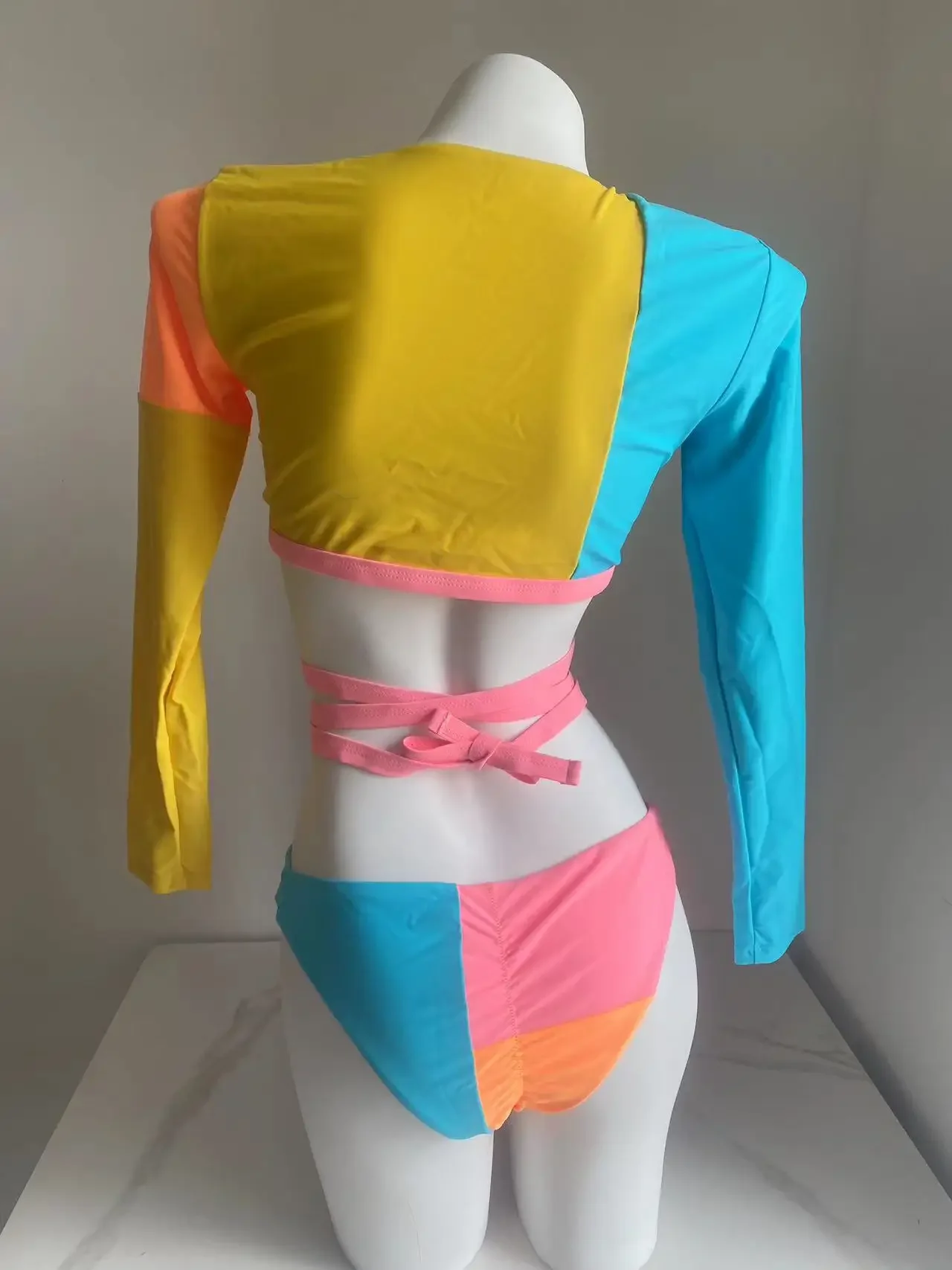 2024 Купальник с цветными блоками женский купальник в стиле пэчворк длинными