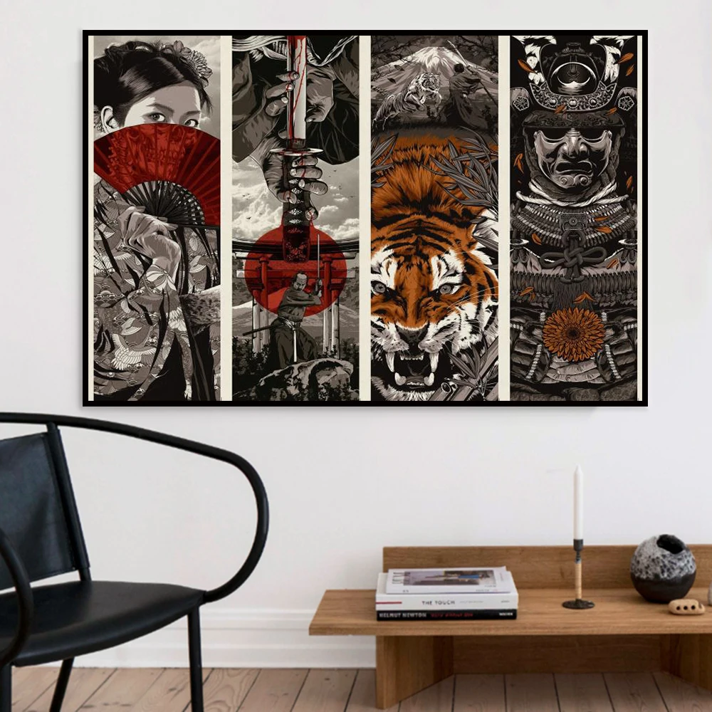 Винтажный настенный плакат в японском стиле с изображением призрака самурая