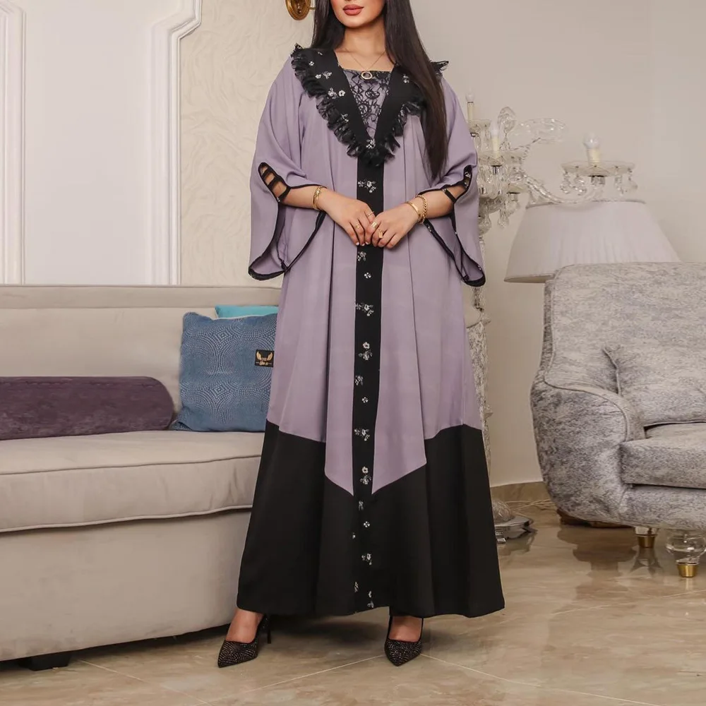 

Muslim Abaya Sequins Dress Bat African Dashiki Vestido Cardigan Kimono Long Robe Gowns Jubah Middle East Ramadan Arab Islamic