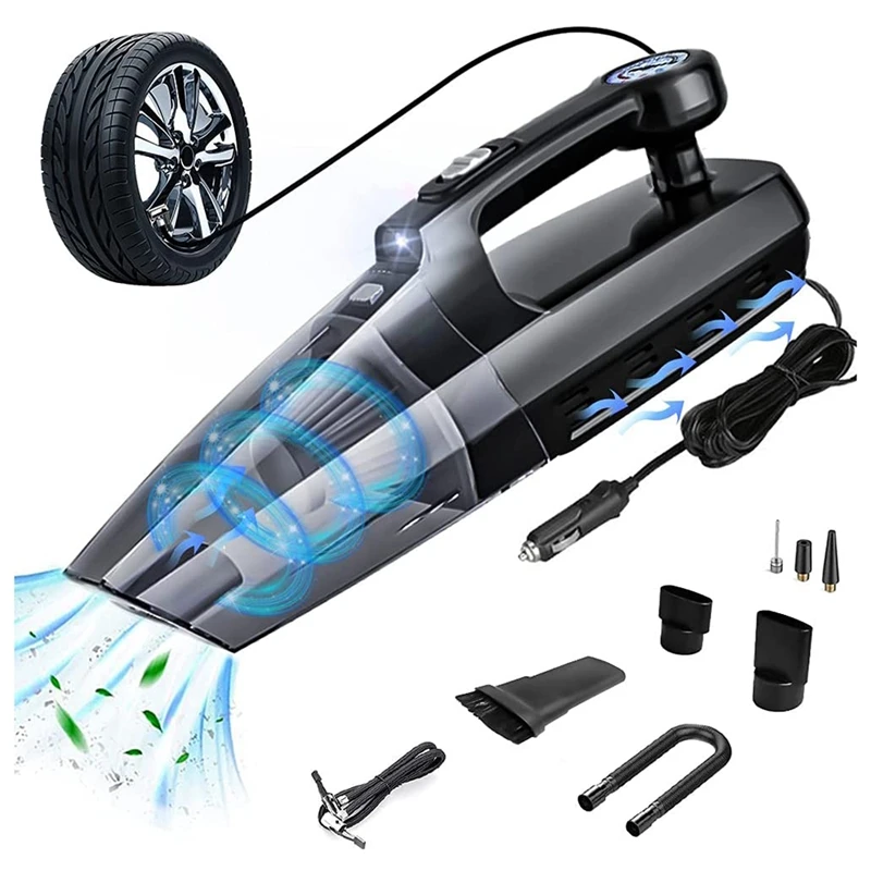 

4 In 1 Car Vacuum Cleaner Tire Inflator 6000PA High Power Suction Wet/Dry Portable Vacuum Cleaner