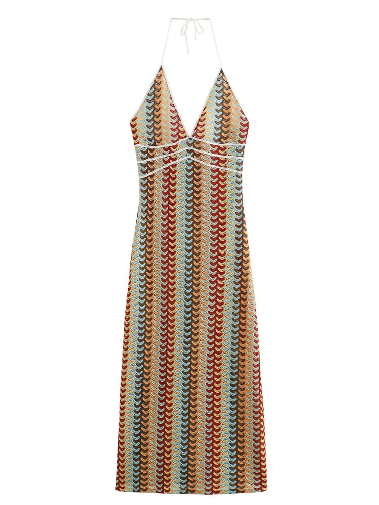 Женское платье с V-образным вырезом и открытой спиной