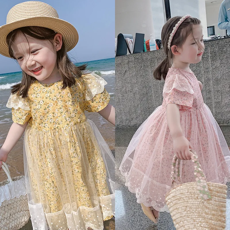 

Baby girl summer cotton dress little child fashion dress thin girl's western style suspender skirt children's floral skirt