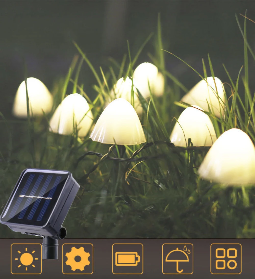 

10/20/30 LED Solar Mushroom Light String Outdoor Waterproof Garden Decoration Christmas Wedding Solar Cell Fairy Garland Lights