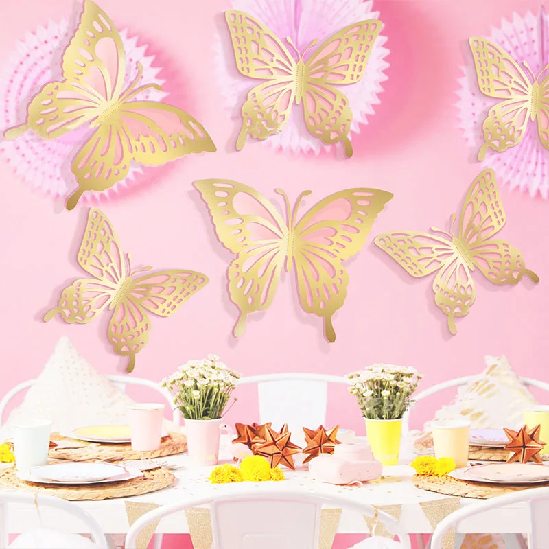 

14 шт. 3D розовые золотые бабочки, настенные наклейки, бумажные открытки, бабочки, наклейки, украшения для свадебной вечеринки, открытки, фотокапли