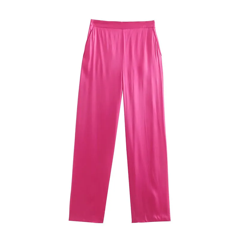 

ZATRHMBM 2022 New Fashion Pant Ladies High Waist Vintage Side Pocket Casual Elastic Waist Straight Elegant Woman Dress Pants