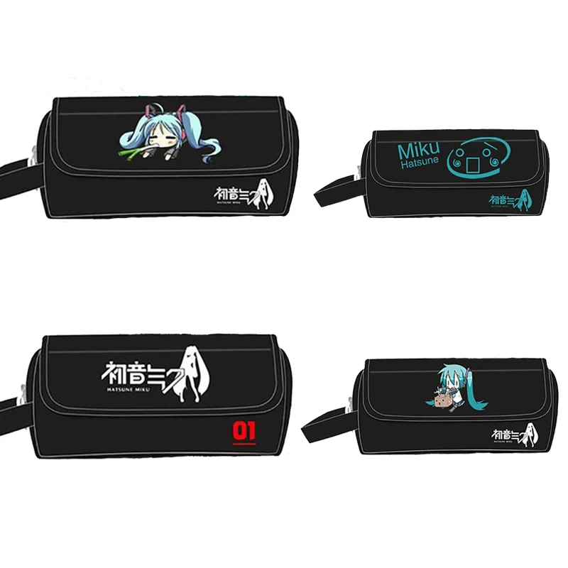 

Сумка для ручек Hatsune Miku с откидной крышкой, мультяшный двухмерный вместительный портативный Карандаш, тонкая Студенческая Холщовая Сумка для канцелярских принадлежностей